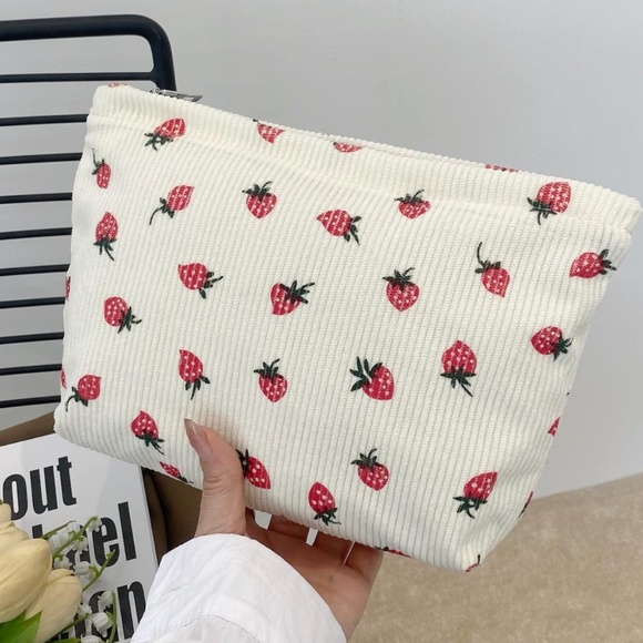 Strawberry Print Clutch Make up Pencil Bag - Picture 3 of 6